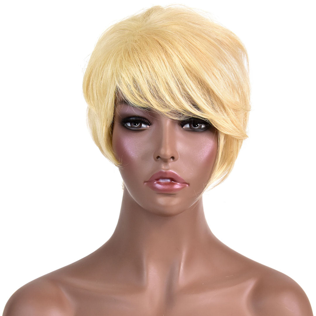 AVERA Platinum Blonde Short Wavy Side-part Wig